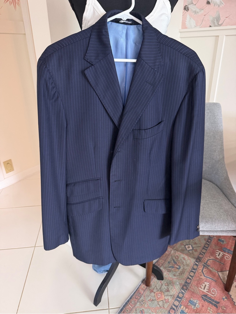 Loro Piana Zelander Blazer Navy Stripe 3 Button Wool Sz 46R Made In Italy